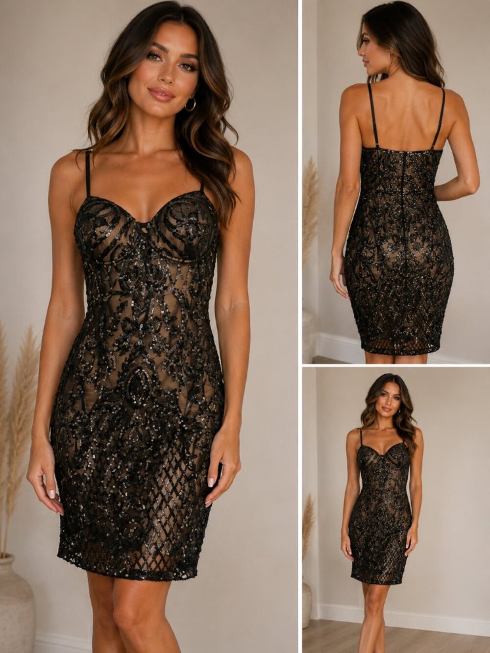 Haute Monde Black Sequin Cocktail Dress Size Large